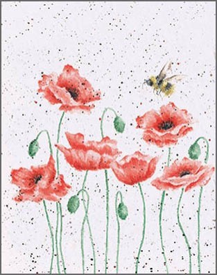 Greeting Card: Mini Poppies And Bee