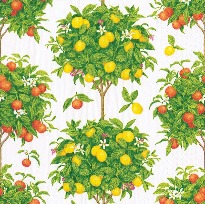 Napkin (Cocktail): Citrus Topiary White