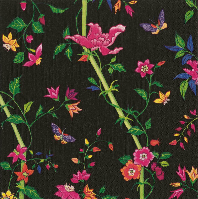 Napkin (Cocktail): Sprigged Silk Black