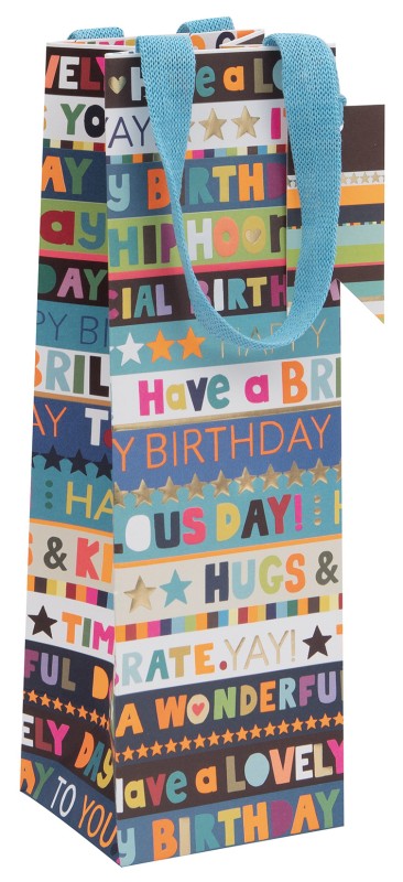 Gift Bag (Bottle): Birthday Stripe Blue