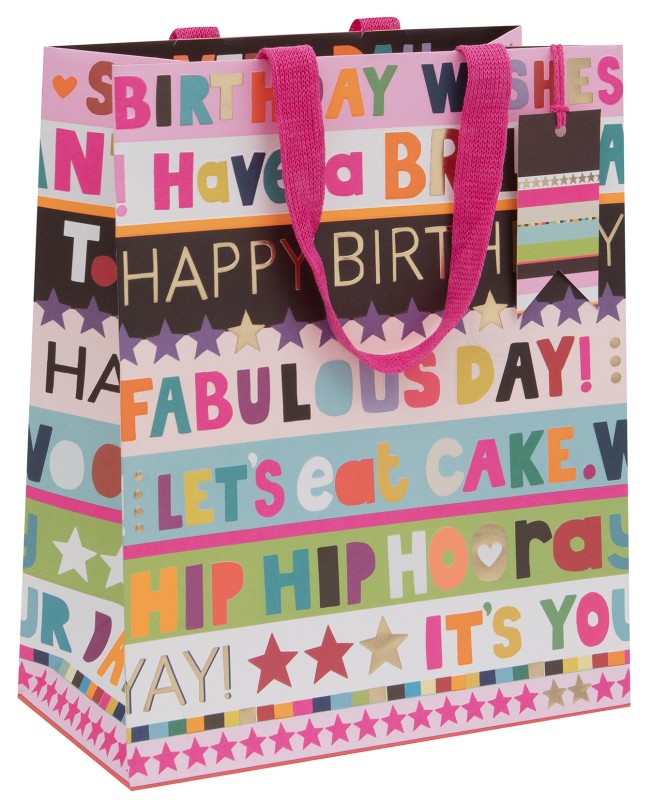 Gift Bag (Large): Birthday Stripe Pink