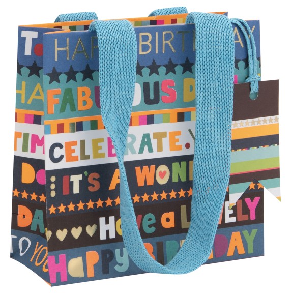 Gift Bag (Small): Birthday stripe Blue