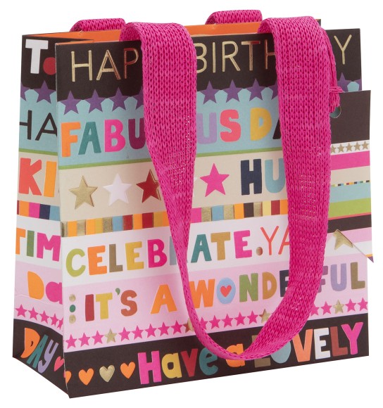 Gift Bag (Small): Birthday stripe Pink