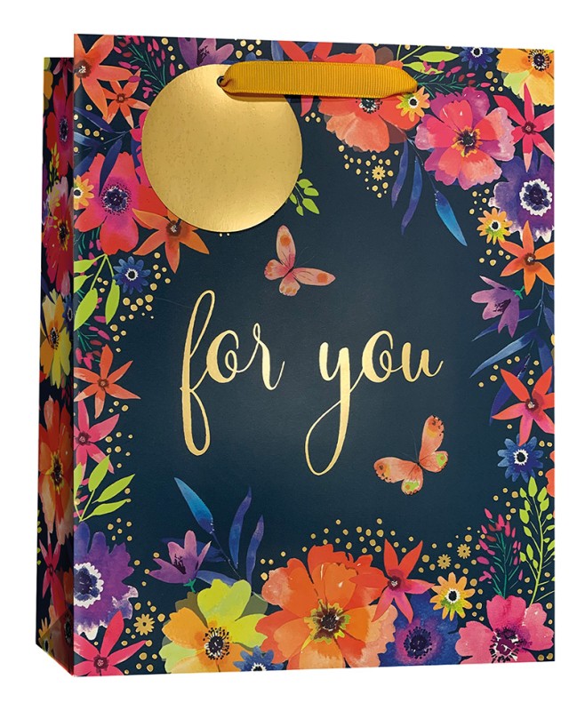 Gift Bag (Large): Flowers On Navy