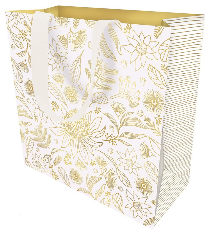 Gift Bag (Small): Botanic Gold On White