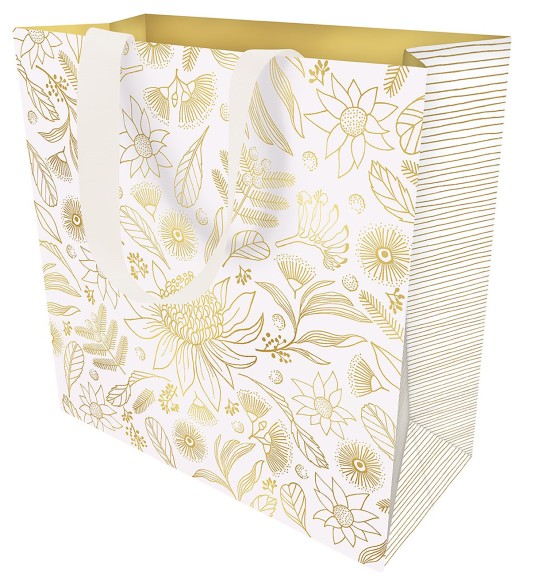 Gift Bag (Large): Botanic Gold On White