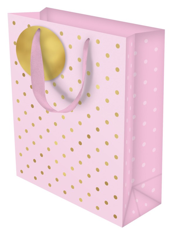 Gift Bag (Large): Gold Dots On Pink