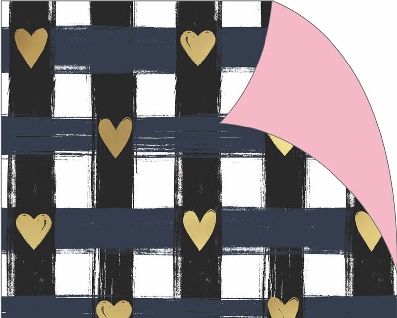 Folded Wrap: Black Gingham Gold Hearts