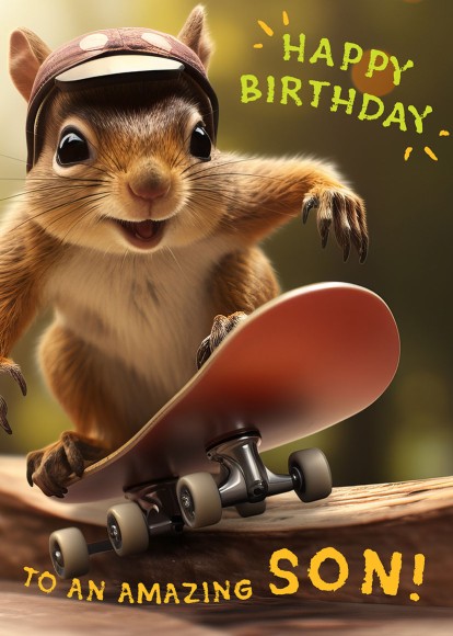 Birthday Son Skateboarding Squirrel